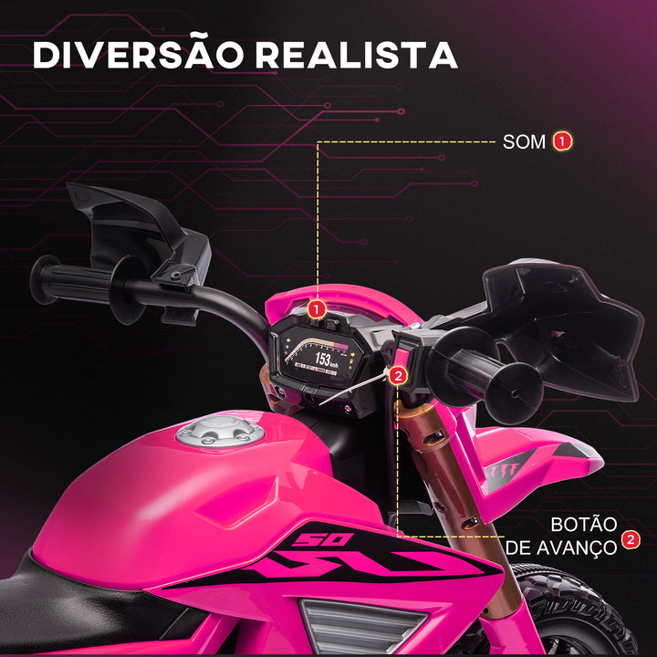 AIYPLAY Mota Elétrica para Crianças acima de 3 Anos Moto a Bateria para Crianças 6V com Rodas de Treino e Buzina Mota para Crianças Carga 30 kg 105x57x62 cm Rosa