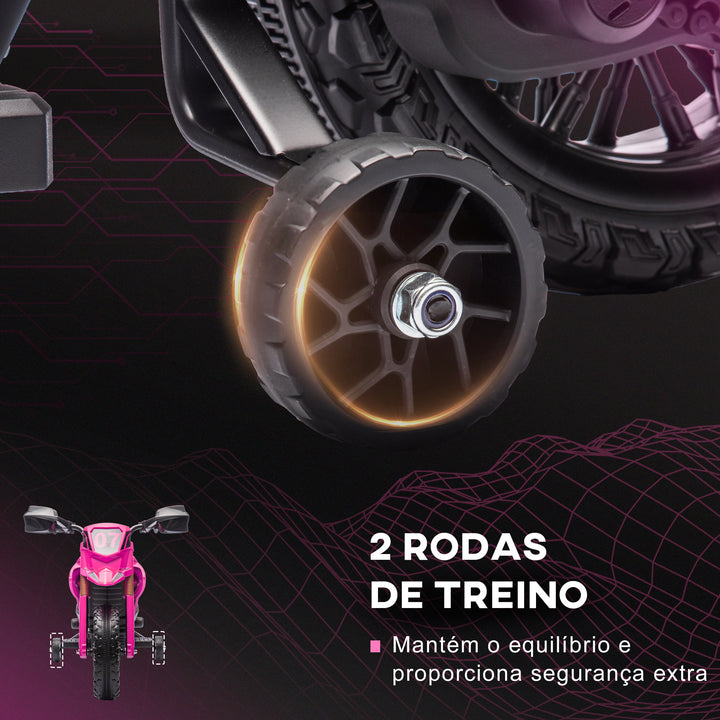AIYPLAY Mota Elétrica para Crianças acima de 3 Anos Moto a Bateria para Crianças 6V com Rodas de Treino e Buzina Mota para Crianças Carga 30 kg 105x57x62 cm Rosa