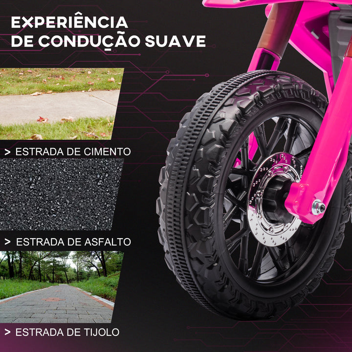 AIYPLAY Mota Elétrica para Crianças acima de 3 Anos Moto a Bateria para Crianças 6V com Rodas de Treino e Buzina Mota para Crianças Carga 30 kg 105x57x62 cm Rosa