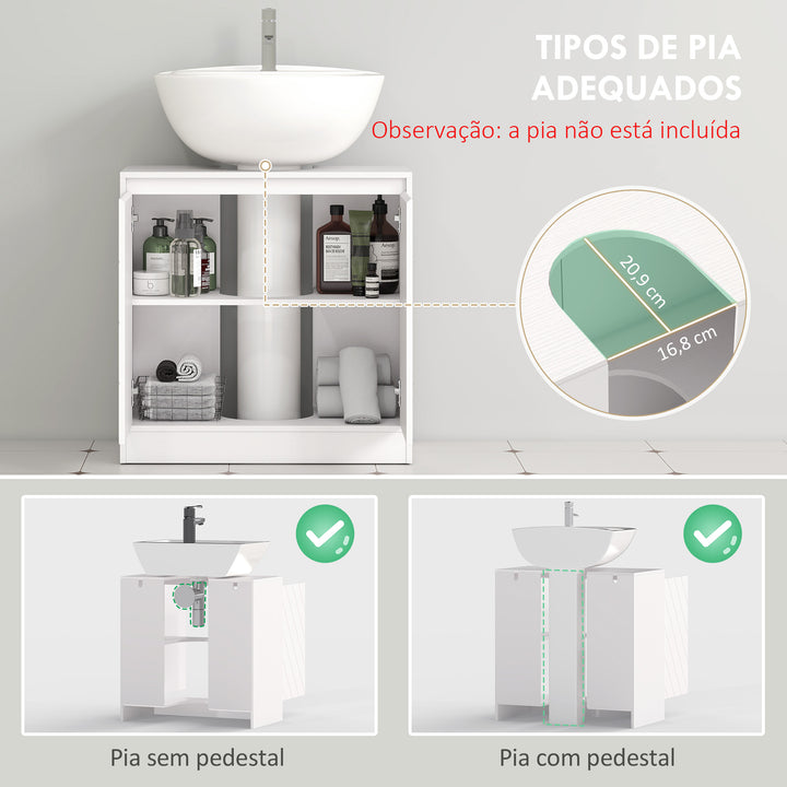 Móvel para Lavatório Pousar Móvel Lavatório Casa de Banho com 2 Portas e Prateleira Ajustável para Lavatórios com ou sem Pedestal Estilo Vintage 60x30x59,8 cm Branco