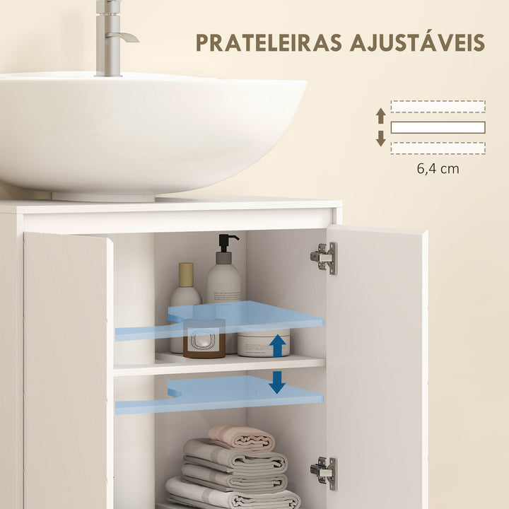 Móvel para Lavatório Pousar Móvel Lavatório Casa de Banho com 2 Portas e Prateleira Ajustável para Lavatórios com ou sem Pedestal Estilo Vintage 60x30x59,8 cm Branco