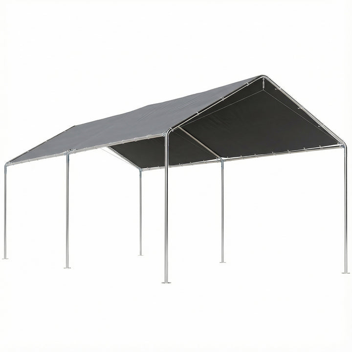 Tenda Garagem para Carro 3x6 m Abrigo Exterior Portátil com Estrutura de Aço Galvanizado Impermeável, Anti-UV Tenda de Jardim com Acessórios para Eventos Festas Cinzento