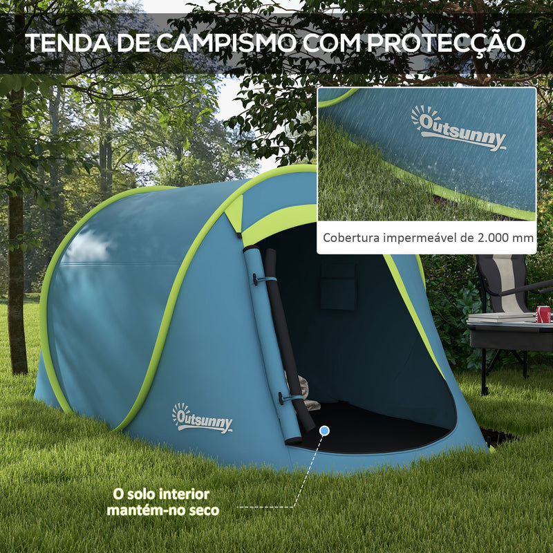 Tenda de Campismo para 2-3 Pessoas Tenda de Campismo Impermeável de 2000 mm com Bolsa de Transporte para Campismo Pesca Trekking 245x148x105 cm Azul