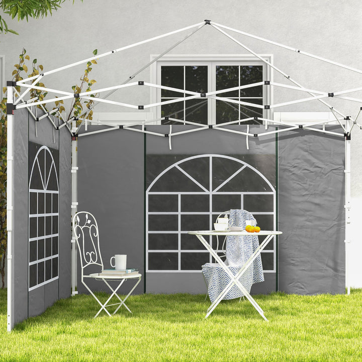 2 Paredes Laterais para Tendas 3 x 3 / 3 x 6 m, 300x200 cm, Paredes de Substituição para Pavilhão em Tecido Oxford com Janela Enrolável e Porta com Fecho, para Festas, Cinzento