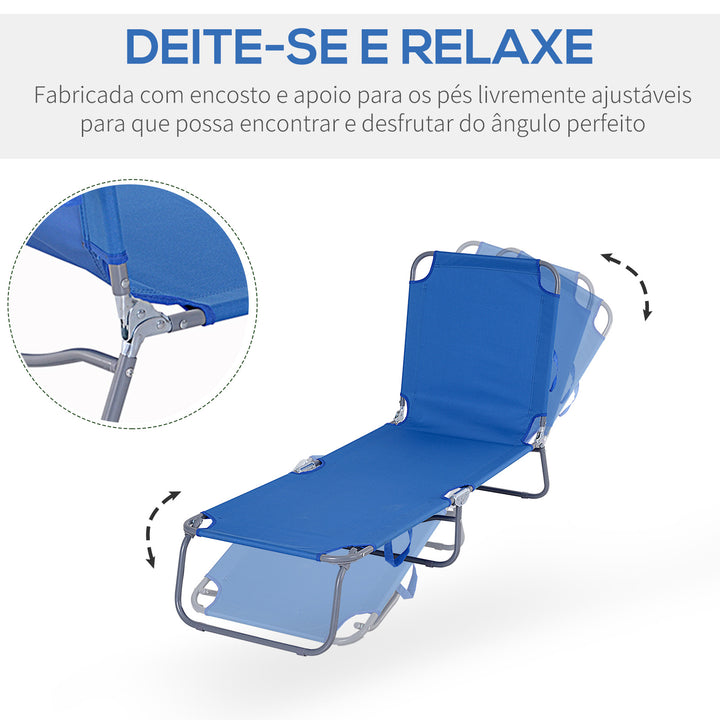 Espreguiçadeira Dobrável Espreguiçadeira de Jardim com Encosto Ajustável em 5 Posições Peso Máximo 120 kg para Terraço Piscina Praia 187x55x24 cm Azul