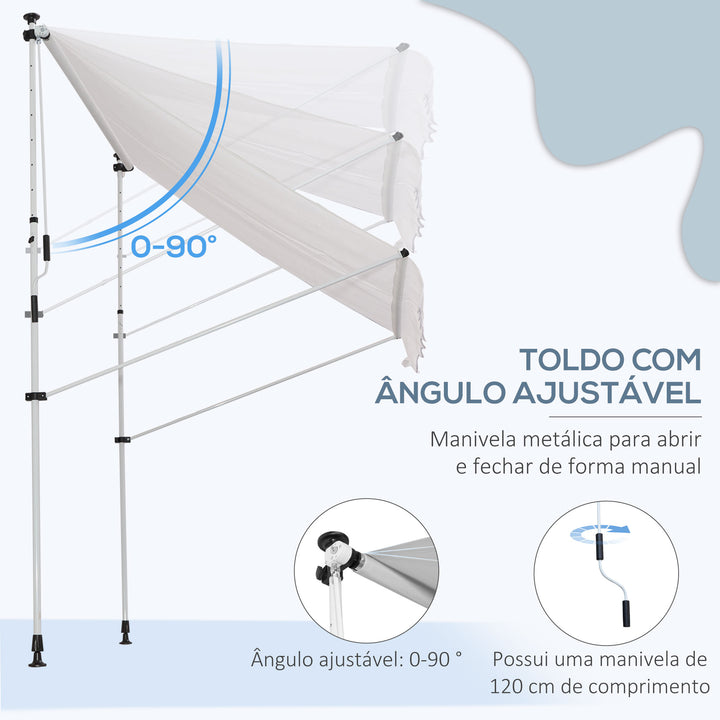 Toldo Manual Retrátil 2x1,5m Toldo Portátil Dobrável de Alumínio com Manivela Altura Ajustável para Jardim Terraço Exterior Branco