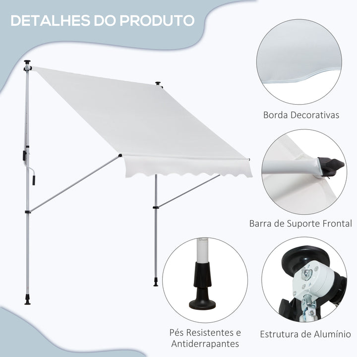 Toldo Manual Retrátil 2x1,5m Toldo Portátil Dobrável de Alumínio com Manivela Altura Ajustável para Jardim Terraço Exterior Branco