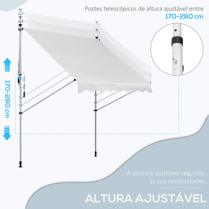 Toldo Manual Retrátil 2x1,5m Toldo Portátil Dobrável de Alumínio com Manivela Altura Ajustável para Jardim Terraço Exterior Branco