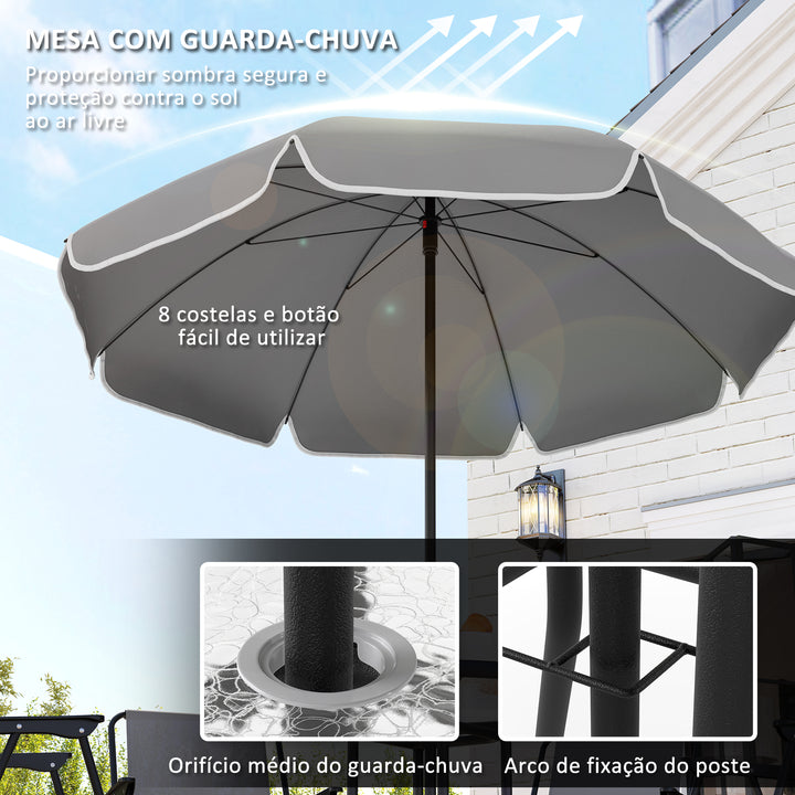 Conjunto de Mesa e Cadeiras de Jardim de 6 Peças Móveis de Jardim Exterior com 4 Cadeiras Dobráveis Mesa de Vidro e Chapéu de Sol para Terraço Pátio Cinzento