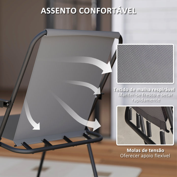 Conjunto de Mesa e Cadeiras de Jardim de 6 Peças Móveis de Jardim Exterior com 4 Cadeiras Dobráveis Mesa de Vidro e Chapéu de Sol para Terraço Pátio Cinzento