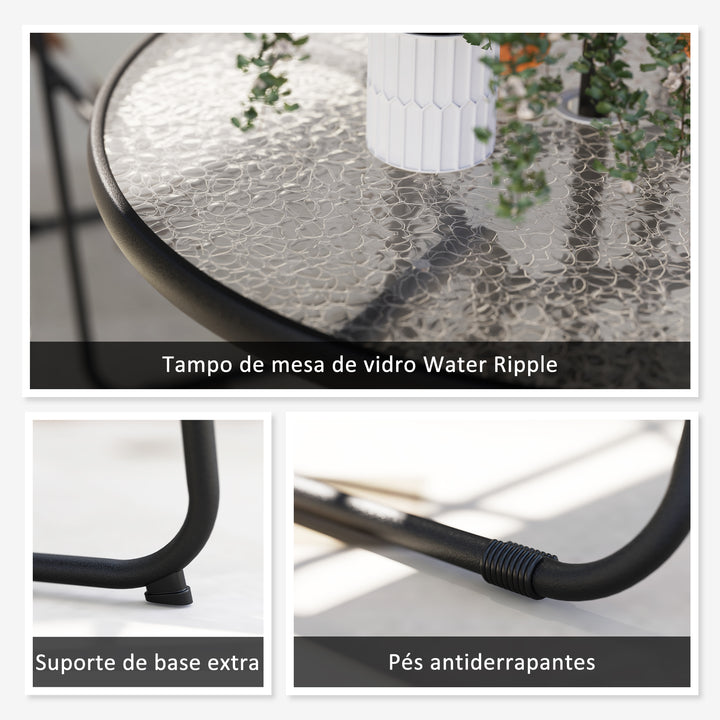 Conjunto de Mesa e Cadeiras de Jardim de 6 Peças Móveis de Jardim Exterior com 4 Cadeiras Dobráveis Mesa de Vidro e Chapéu de Sol para Terraço Pátio Cinzento