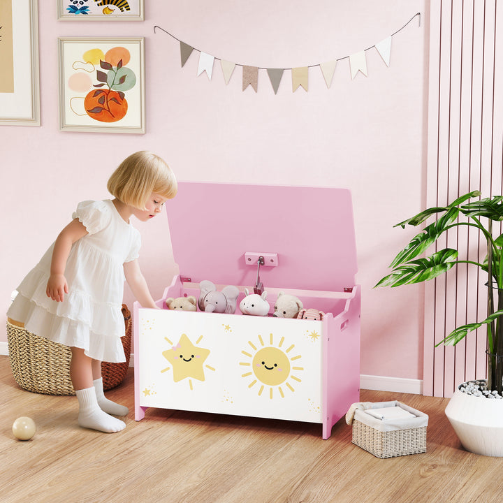 Baú Brinquedos Infantil 53 L Caixa de Arrumação Brinquedos Organizador Brinquedos com Tampa Rebatível Pistão a Gás para Livros Roupas 60x37x39 cm Rosa