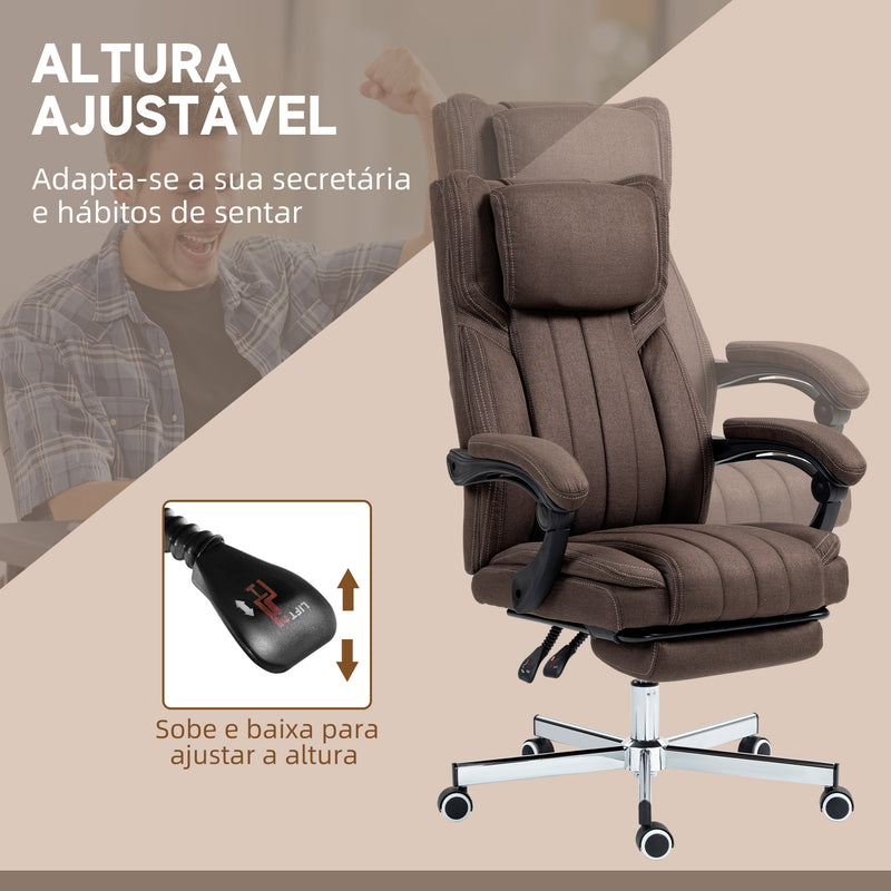 Cadeira de Escritório com 6 Pontos de Massagem por Vibração Cadeira de Escritório Reclinável com Altura Ajustável Controlo Remoto Encosto Alto e Apoio para a Cabeça 65x61x101-113 cm Marrom