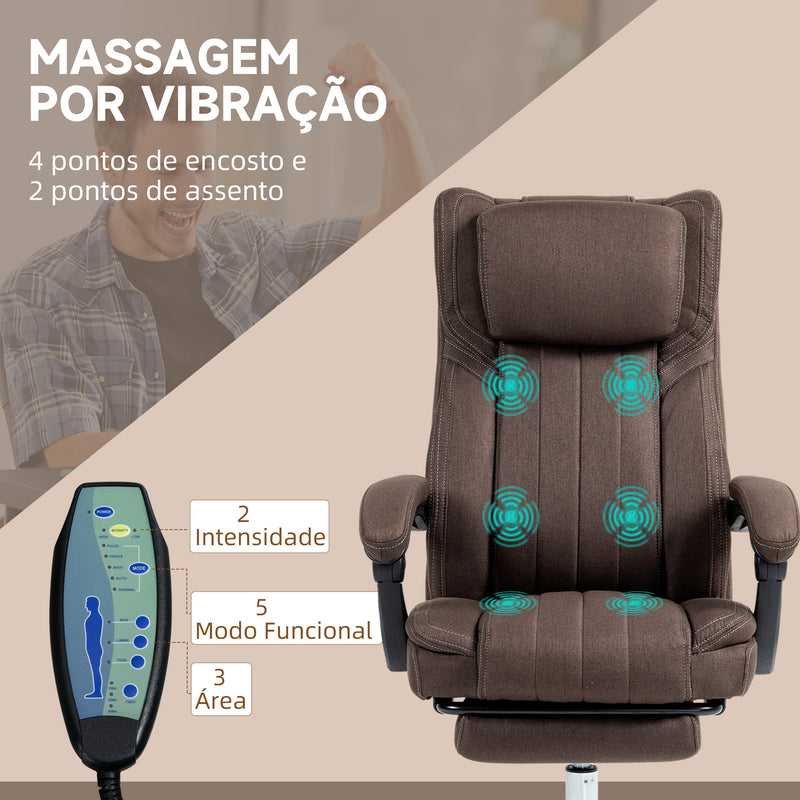 Cadeira de Escritório com 6 Pontos de Massagem por Vibração Cadeira de Escritório Reclinável com Altura Ajustável Controlo Remoto Encosto Alto e Apoio para a Cabeça 65x61x101-113 cm Marrom