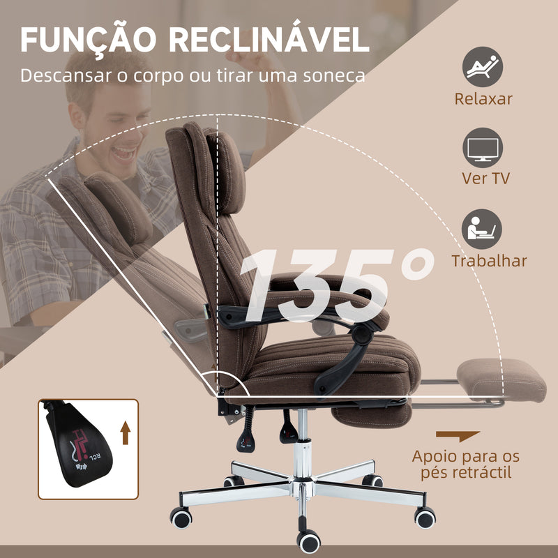 Cadeira de Escritório com 6 Pontos de Massagem por Vibração Cadeira de Escritório Reclinável com Altura Ajustável Controlo Remoto Encosto Alto e Apoio para a Cabeça 65x61x101-113 cm Marrom