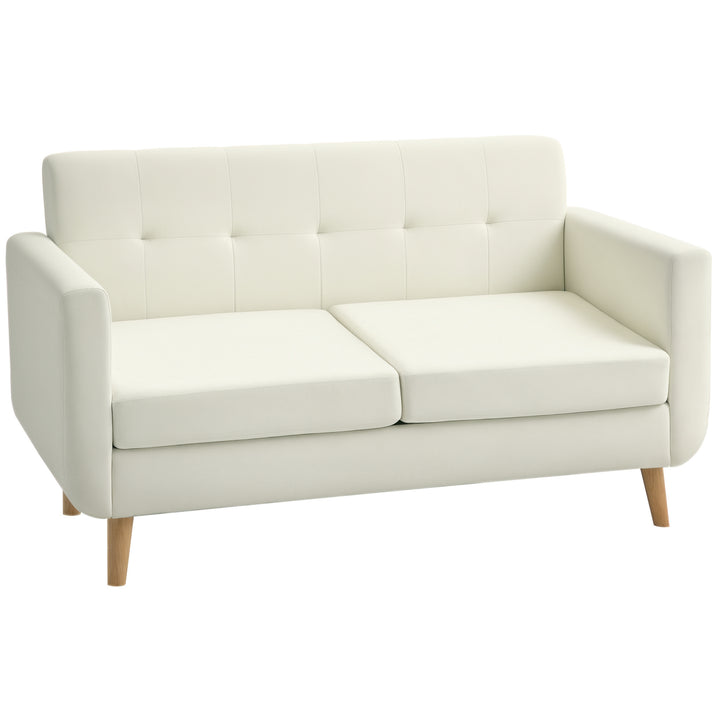 Sofá de 2 Lugares Sofá Estofado em Linho Sintético Sofá Sala de Estar com Apoio para os Braços e Pés de Madeira Sofá Pequeno Carga 250 kg 138,5x70x75 cm Creme