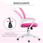 Cadeira de Escritório de Malha Cadeira de Escritório Giratória com Altura Ajustável Função Basculante e Apoio para os Braços Cadeira de Estúdio Carga 120 kg 57x55x89-109 cm Rosa