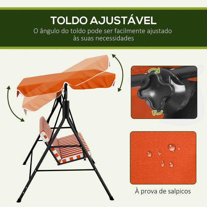 Baloiço de Jardim Exterior de 3 Lugares, Baloiço de Jardim com Teto Ajustável e Estrutura de Aço, para Varanda, Terraço, Pátio, Suporta até 200 kg, 172x110x153 cm, Laranja