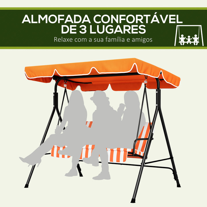 Baloiço de Jardim Exterior de 3 Lugares, Baloiço de Jardim com Teto Ajustável e Estrutura de Aço, para Varanda, Terraço, Pátio, Suporta até 200 kg, 172x110x153 cm, Laranja