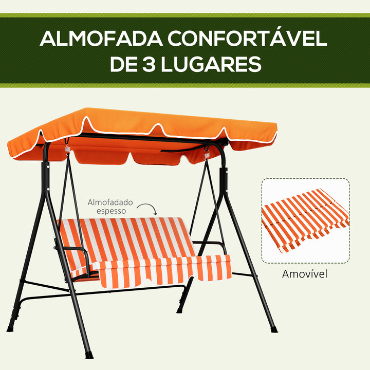 Baloiço de Jardim Exterior de 3 Lugares, Baloiço de Jardim com Teto Ajustável e Estrutura de Aço, para Varanda, Terraço, Pátio, Suporta até 200 kg, 172x110x153 cm, Laranja