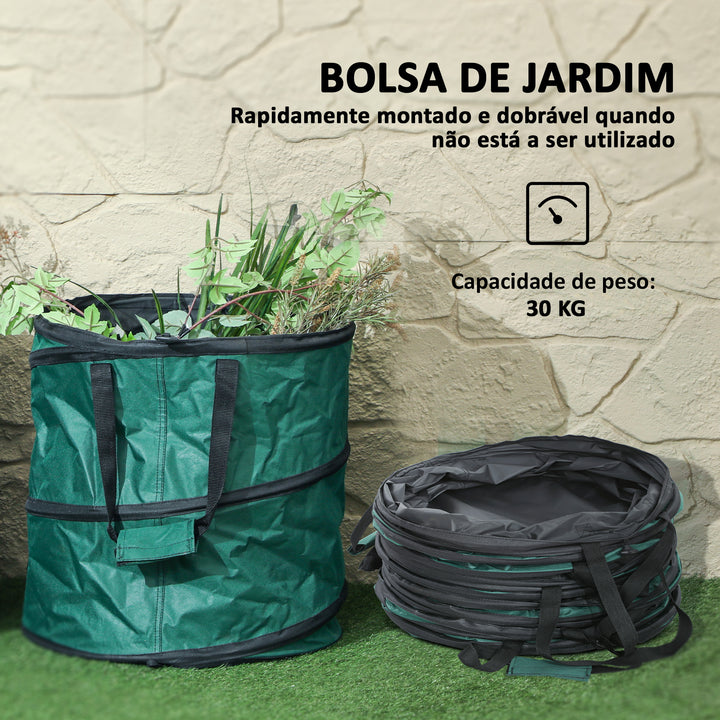 Conjunto de 4 Sacos para Resíduos de Jardim 86L Sacos para Resíduos Resistentes com Pegas Tampa com Fecho e Desenho Pop-Up Dobráveis e Reutilizáveis Ø47x50 cm Verde