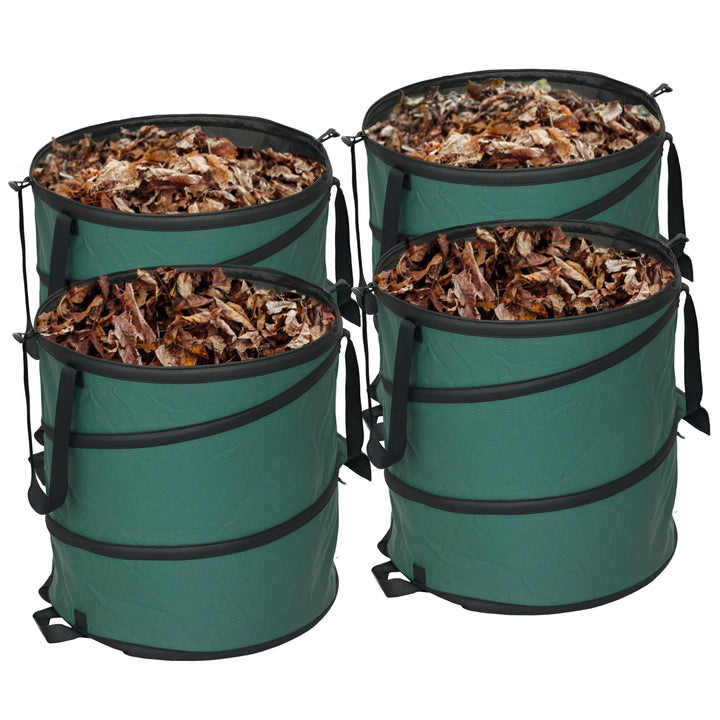 Conjunto de 4 Sacos para Resíduos de Jardim 86L Sacos para Resíduos Resistentes com Pegas Tampa com Fecho e Desenho Pop-Up Dobráveis e Reutilizáveis Ø47x50 cm Verde