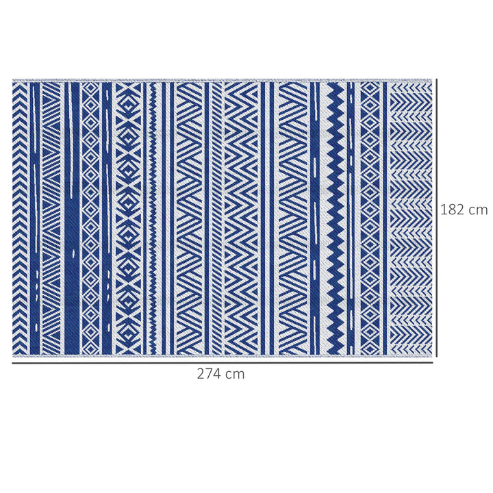 Tapete de Exterior 182x274 cm Tapete Reversível Estilo Moderno para Varanda Pátio Campismo Praia Azul Escuro e Branco