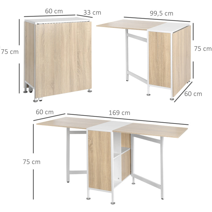 Mesa Dobrável com 4 Prateleiras para sala de Jantar Economiza Espaço 169x62x75 cm Madeira