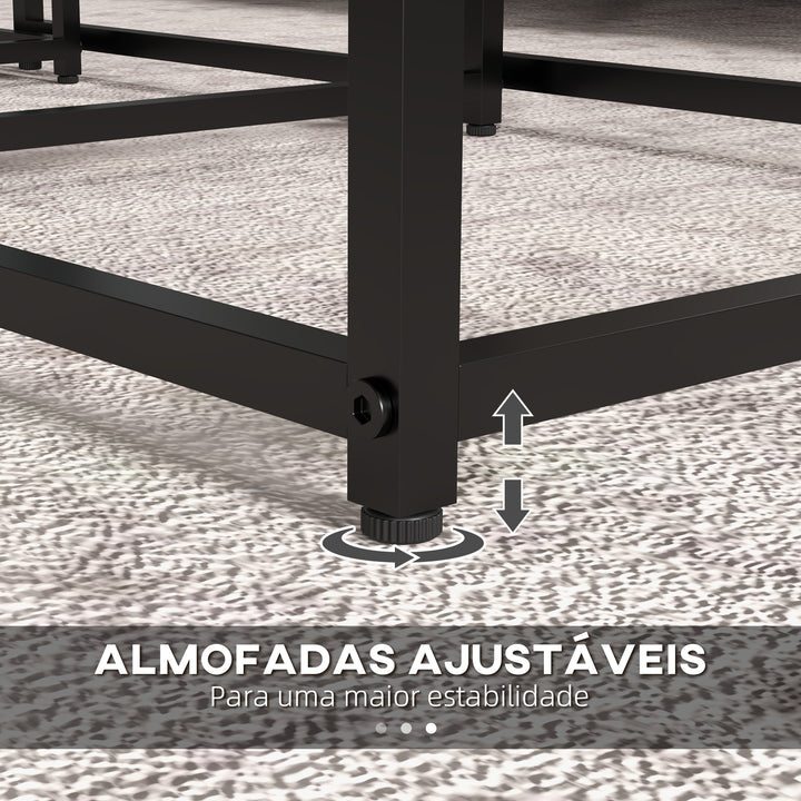 Conjunto de 3 Mesas Auxiliares para Sala de Estar Mesas Auxiliares com Efeito Mármore e Estrutura de Aço Estilo Moderno para Sala de Estar Quarto Branco e Preto