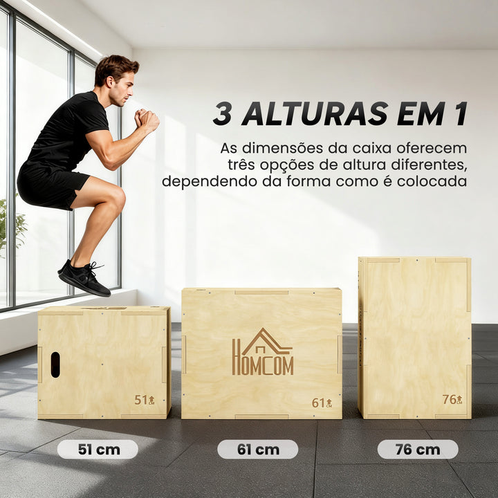 Caixa Pliometria de Madeira Caixa de Saltos com 2 Alças Recortadas Carga Máxima 120 kg para Casa Escritório Ginásio 61x51x73 cm Madeira