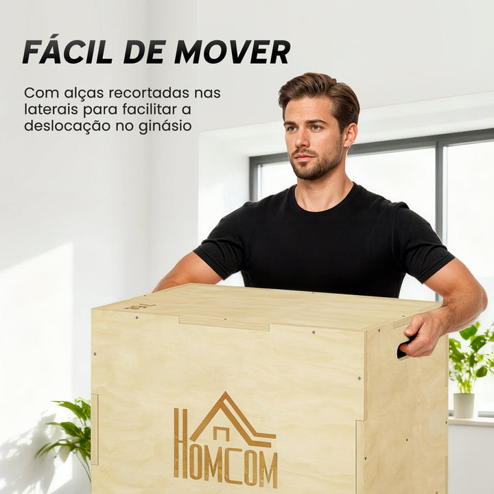 Caixa Pliometria de Madeira Caixa de Saltos com 2 Alças Recortadas Carga Máxima 120 kg para Casa Escritório Ginásio 61x51x73 cm Madeira