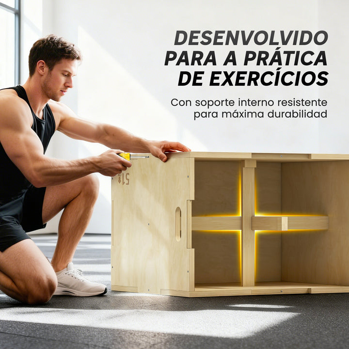 Caixa Pliometria de Madeira Caixa de Saltos com 2 Alças Recortadas Carga Máxima 120 kg para Casa Escritório Ginásio 61x51x73 cm Madeira