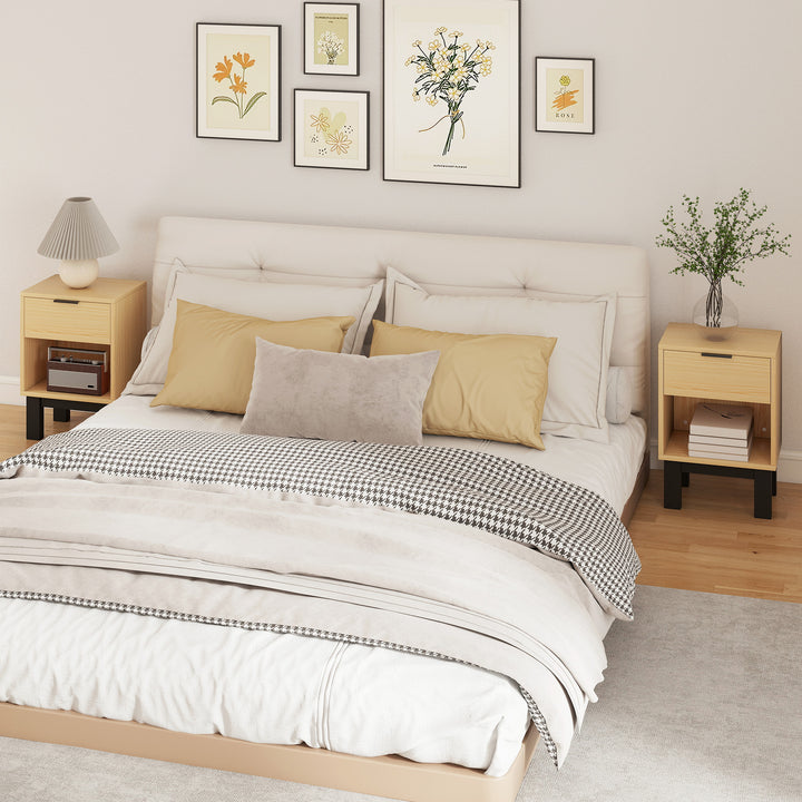 Conjunto de 2 Mesas de Cabeceira Estreitas Mesas de Cabeceira Modernas com Gaveta e Prateleira Aberta para Quarto Sala 35x26x50 cm Carvalho