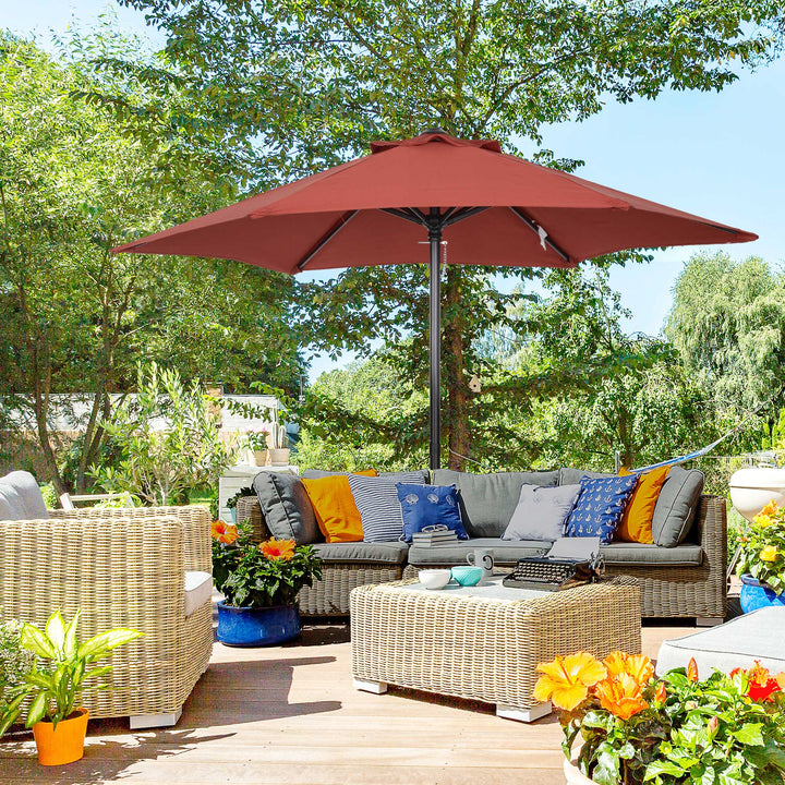 Chapéu de Sol de Jardim Ø2x2 m Chapéu de Sol com Mastro de Alumínio Manivela Teto com Ventilação Suporte de Fixação e Desmontável para Terraço Pátio Exterior Terracota