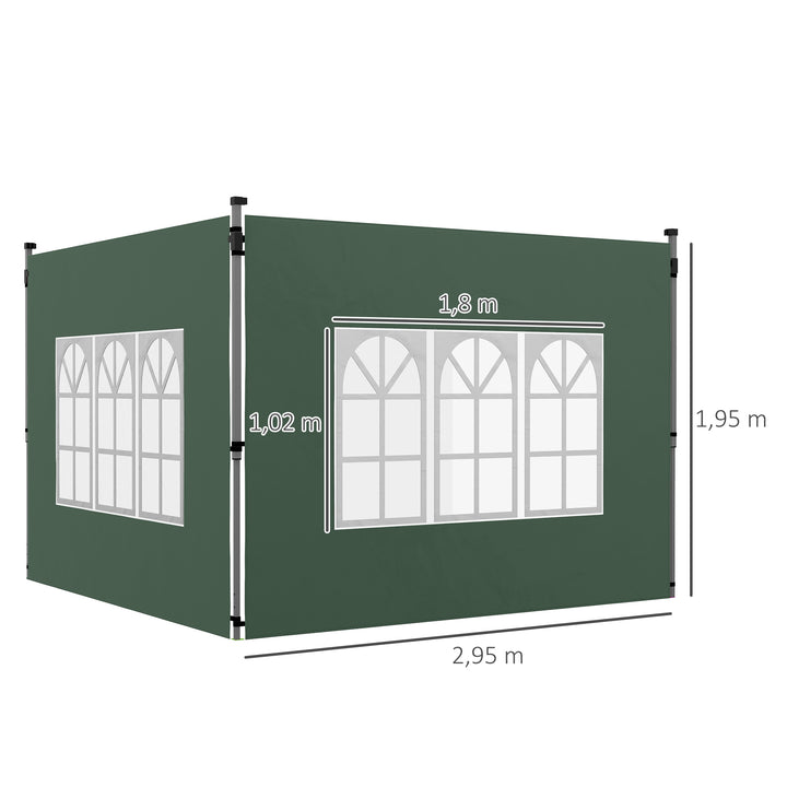 2 Painéis Laterais para Tenda de 3x3 / 3x4 m 295x195 cm Parede de Substituição de Tecido Oxford para Tendas Dobráveis com Janela para Jardim Exterior Festas Verde