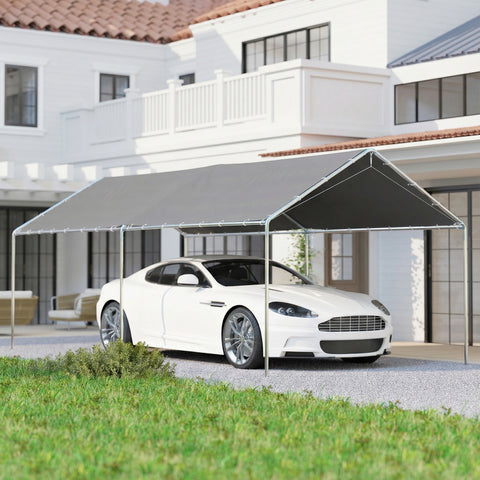 Tenda Garagem para Carro 3x6 m Abrigo Exterior Portátil com Estrutura de Aço Galvanizado Impermeável, Anti-UV Tenda de Jardim com Acessórios para Eventos Festas Cinzento