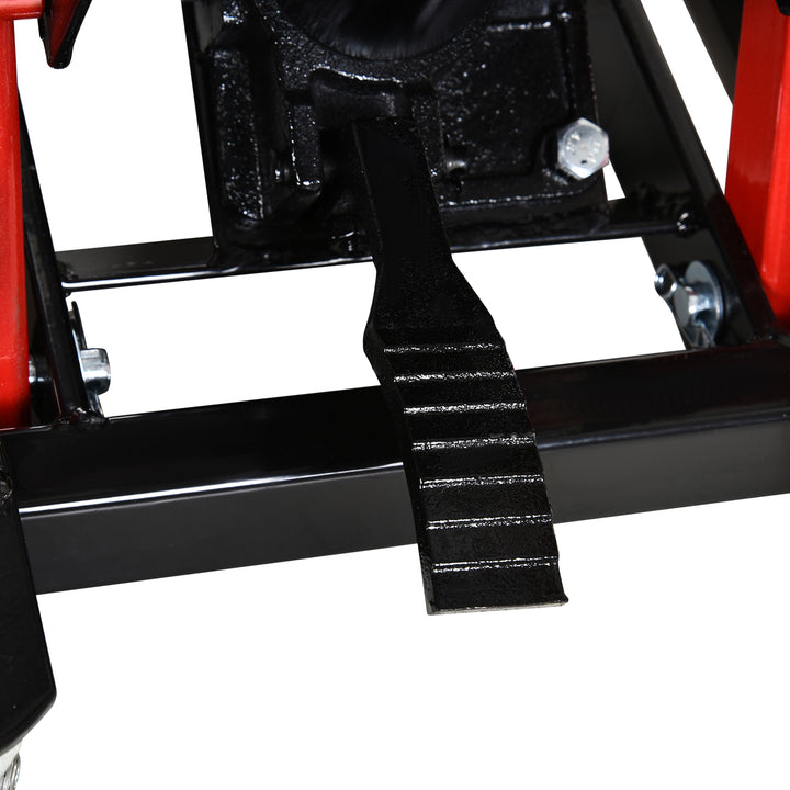 Macaco hidráulico de aço para motocicleta Suporte 680 kg 110x36x67 cm Preto e Vermelho