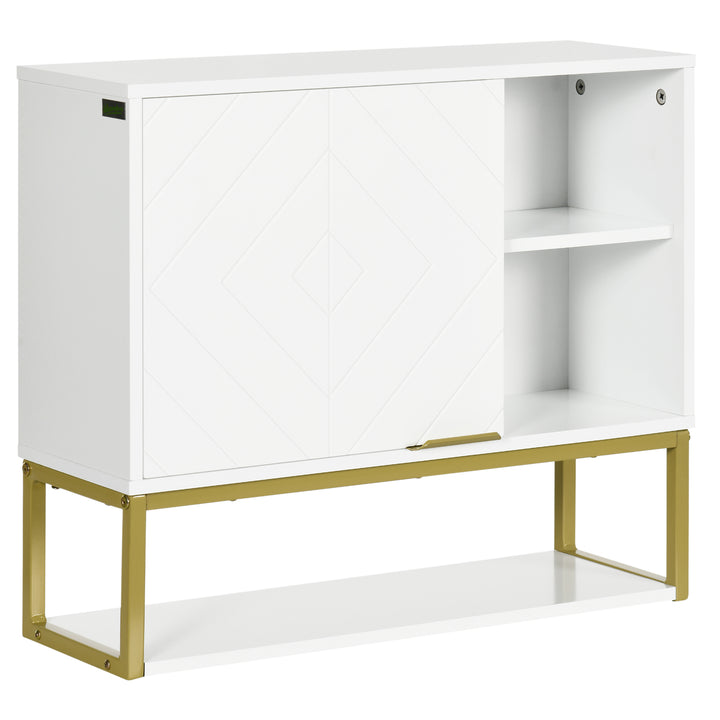 Armário de Parede Casa de Banho Armário Casa de Banho com Porta Prateleira Ajustável e Armazenamento Inferior para Corredor Cozinha Sala de Estar 60x20x51 cm Branco