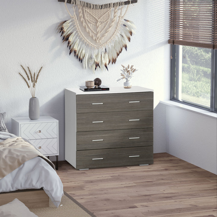 Cómoda com 4 Gavetas Cómoda Auxiliar de Armazenamento Moderna para Dormitório Corredor Sala de Estar 76x35x72cm Cinzento e Branco
