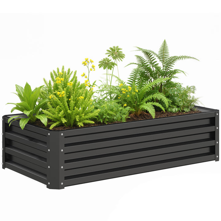 Floreira Exterior Grande de Aço Galvanizado Horta Urbana Elevada para Cultivar Plantas Flore, Relva, Vaso Exterior Retangular com Fundo Aberto 120x60x30,5 cm Cinzento