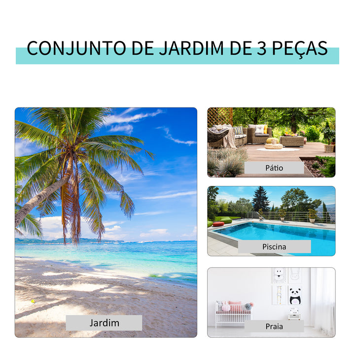 2 Espreguiçadeiras de Jardim 59x169x66 cm com Mesa 41x41x45 cm Vidro Temperado Apoio de Braços para Pátio Piscina varanda Bege