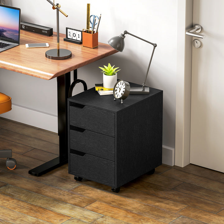 Bloco de Gavetas para Escritório Móvel de Escritório Bloco de Gavetas com 3 Gavetas e 4 Rodas 40x50x57,5 cm Preto