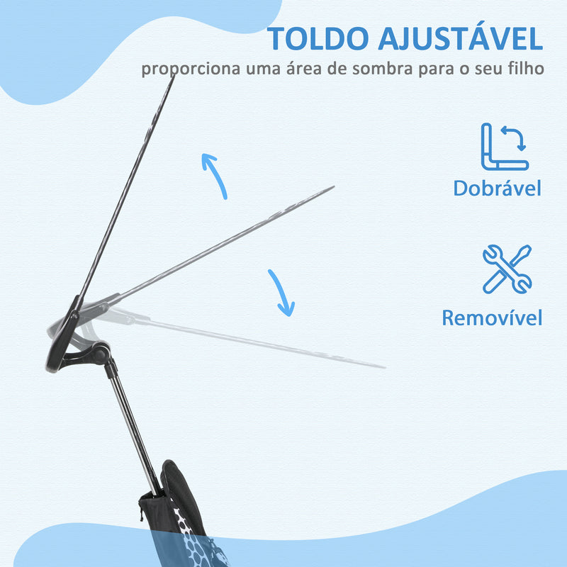 Triciclo para Bebês 2 em 1 Triciclo Evolutivo para Crianças de +12 Meses com Toldo Dobrável Guiador Telescópico e Removível Assento Ajustável Cesto e Suporte para Garrafa Branco