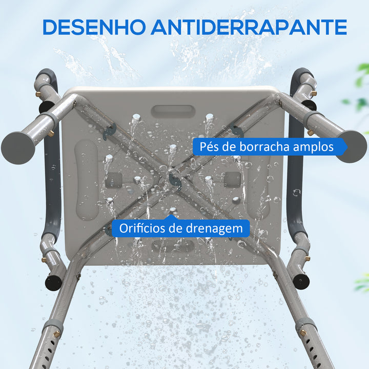 Banco de Duche Cadeira de Duche para Pessoas Idosas com Altura Ajustável Cadeira de Duche de Alumínio Antiderrapante Carga 150 kg para Idosos e Descapacitados 52x45x57-69 cm Cinza