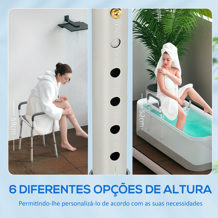 Banco de Duche Cadeira de Duche para Pessoas Idosas com Altura Ajustável Cadeira de Duche de Alumínio Antiderrapante Carga 150 kg para Idosos e Descapacitados 52x45x57-69 cm Cinza