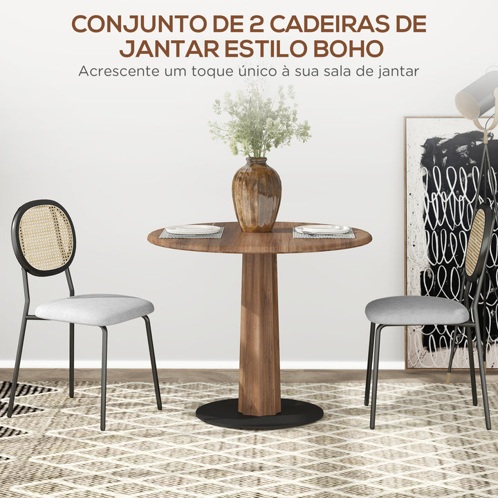 Conjunto de 2 Cadeiras de Sala de Jantar Cadeiras de Cozinha com Encosto em Vime Sintético e Estrutura de Aço para Sala de Jantar 44x54x87 cm Cinza e Preto