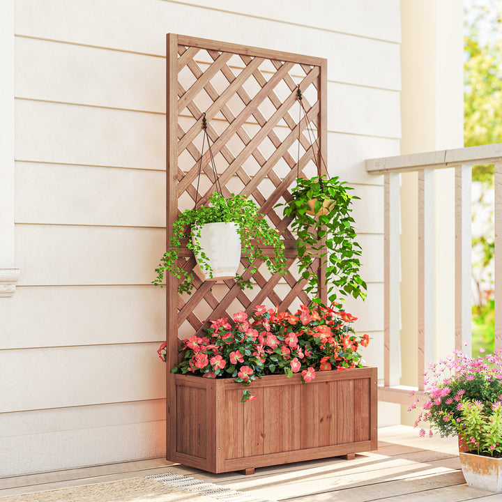 Floreira com Treliça de Madeira Maciça Caixa de Plantio com Suporte para Plantas Trepadeiras para Cultivo de Plantas Flores 72,5x31,5x149,5 cm Natural