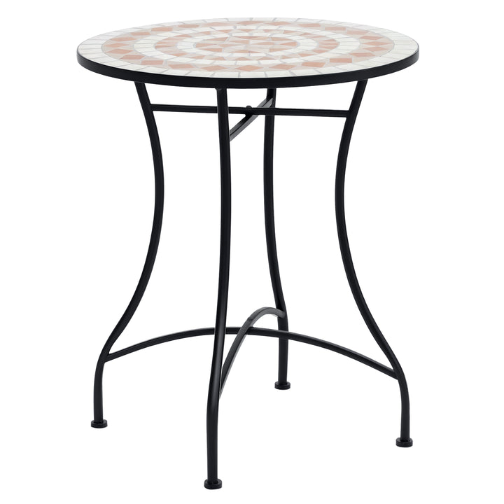 Mesa de Jardim Mesa Mosaico Cerâmica e Redonda Mesita de Café para Varanda Terraço F60x71cm