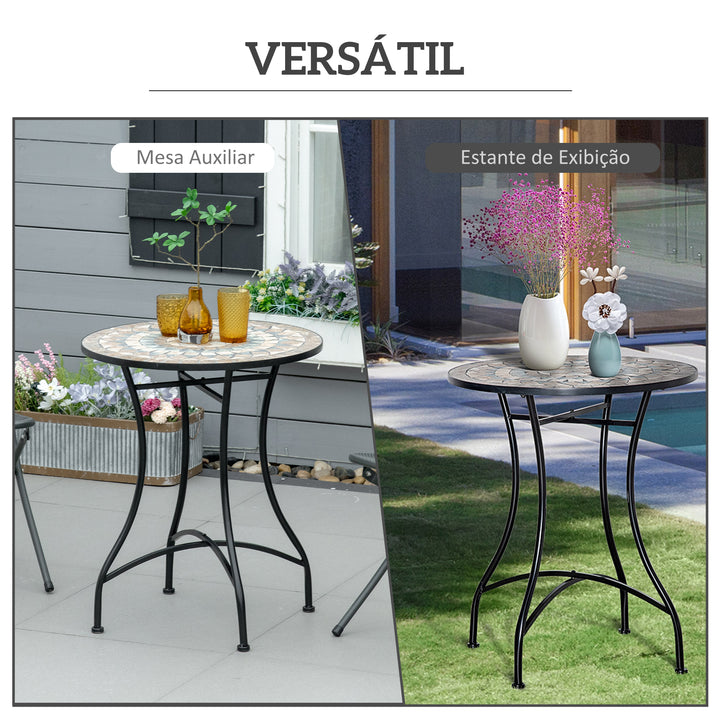 Mesa de Jardim Mesa Mosaico Cerâmica e Redonda Mesita de Café para Varanda Terraço F60x71cm