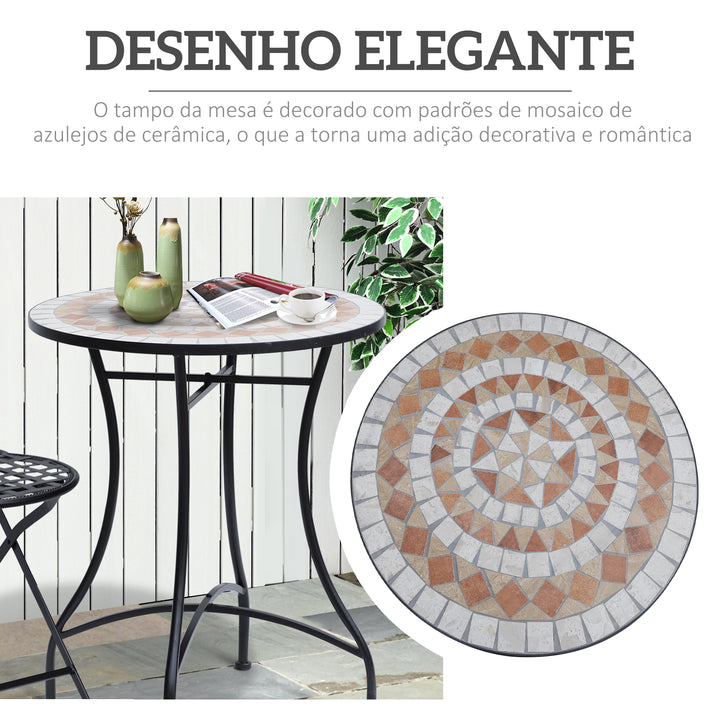Mesa de Jardim Mesa Mosaico Cerâmica e Redonda Mesita de Café para Varanda Terraço F60x71cm